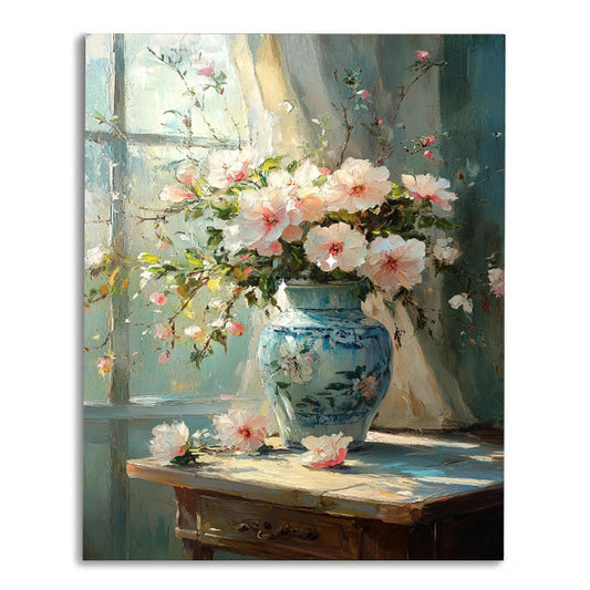 Warmth in front of the window - cartoon - digital oil painting set